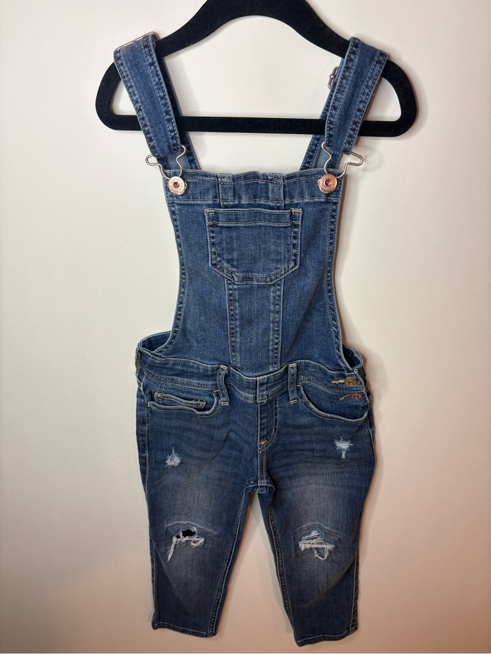 Abercrombie Kids Girls Distressed Denim Overalls 5/6